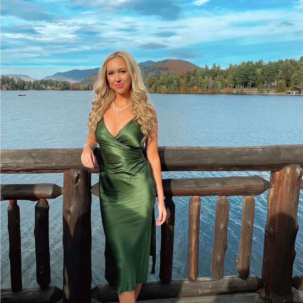 Zara Green Satin Midi Dress
